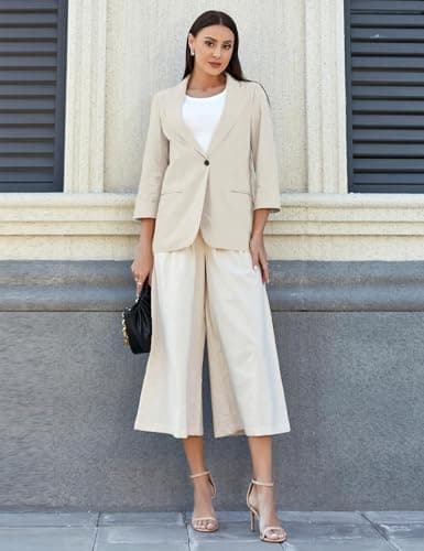 IDEALSANXUN Linen Women's 3/4 Sleeve Lightweight Blazer