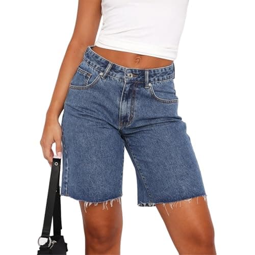 Winioder Y2K Wide Leg Denim Jean Shorts for Women — Royal Blue
