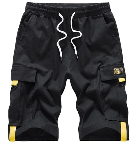 VTUAOL Men's Cargo Shorts with Elastic Waist and Multiple Pockets — B-black