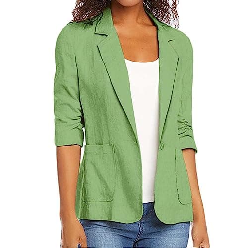 Zowzowkot Women's Lightweight Stretchy Linen Blazer Suit Summer Jackets with Pockets — Green
