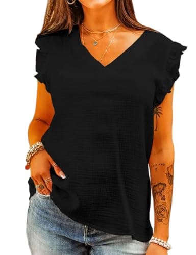 IDEALSANXUN Women's Linen Tank Tops Summer V-Neck Casual Pullover Vest — Black