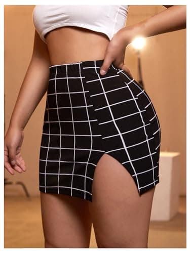 WDIRARA Women's High-Waist Plaid Wool Mini Bodycon Skirt