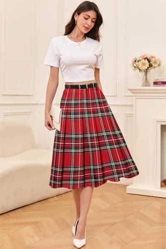 Cromoncent Womens High Waist Pleated Long Skirt with Pockets