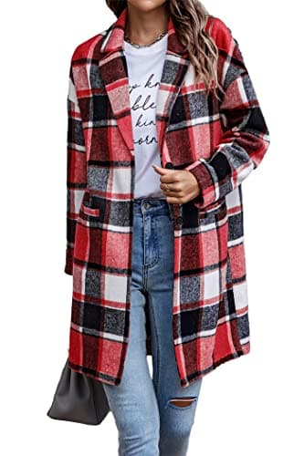 PrettyGarden Women's Plaid Winter Jacket With Pockets — Brilliant Red