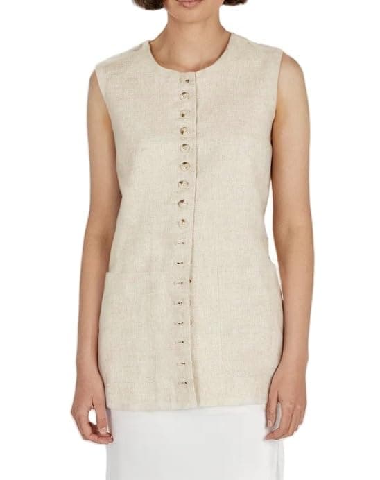 EZAPINE Women's Cotton Linen Summer Vest with Drawstring — Khaki