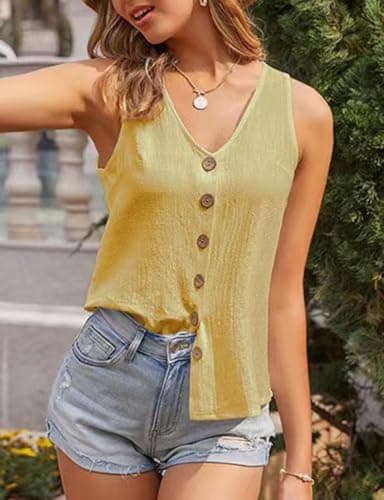 IDEALSANXUN Women's Linen V-Neck Tank Top Casual Shirt Blouse