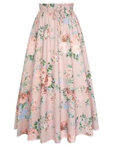 Scarlet Victorian Maxi Skirts for Women Summer Floral Pockets — Blush Pink