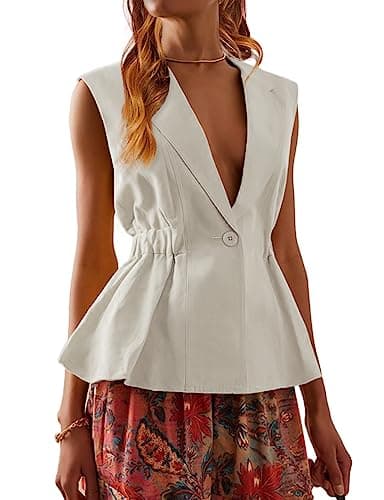 Stylish Cotton Linen Vests for Women: Lightweight Summer Outerwear — Beige
