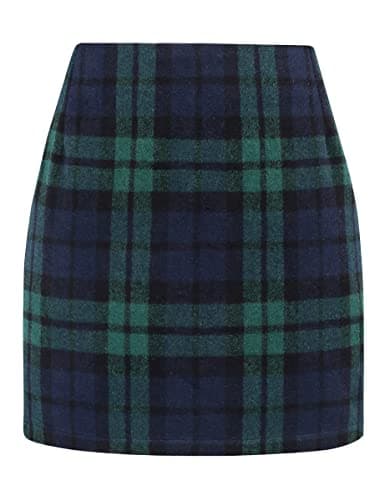 Mywinway Plaid High Waist A-Line Skirt for Women
