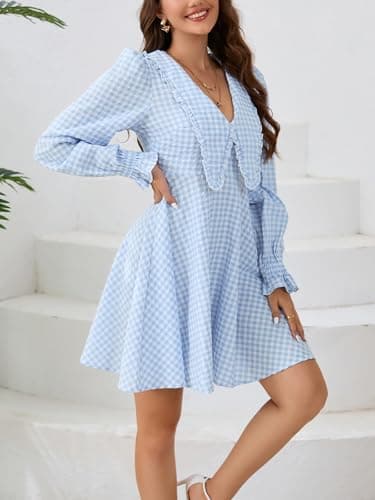 IDEALSANXUN Plaid Long Sleeve Sundress for Women
