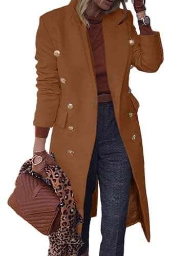BZB Women's Elegant Wool Blend Pea Coat Jacket — Brown