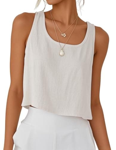 IDEALSANXUN Women's Cotton Linen Crop Top Summer Sleeveless Tops — Light Grey