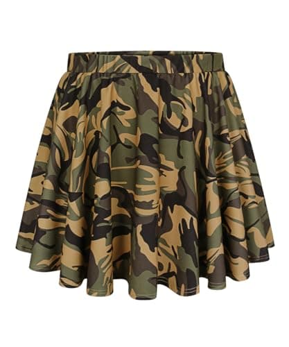 RITERA Plus Size Flared Casual Mini Skater Skirt/Pleated Plaid XL-5XL — A02-255-camouflage
