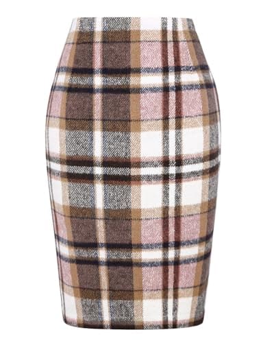 Womens Plaid Wool Pencil Skirt for Fall and Winter — Pink