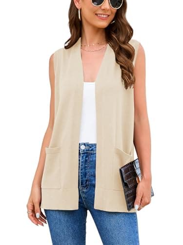 Veryoung Women's 2025 Sleeveless Knit Cardigan Vests with Cozy Pockets (S-3XL) — A12-apricot-sleeveless