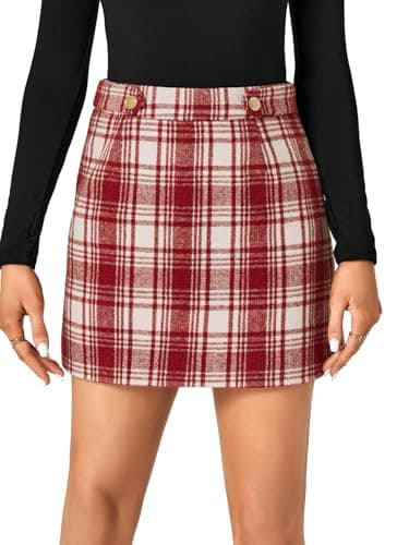 Vrtige Women's High Waist Zipper Plaid Mini Skirt