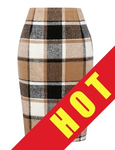 Womens Plaid Wool Pencil Skirt for Fall and Winter — Brown New