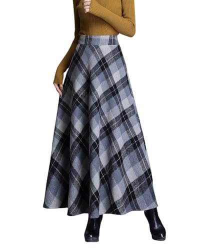 Vintage Wool Plaid Skirt for Women Fall Winter — Grey