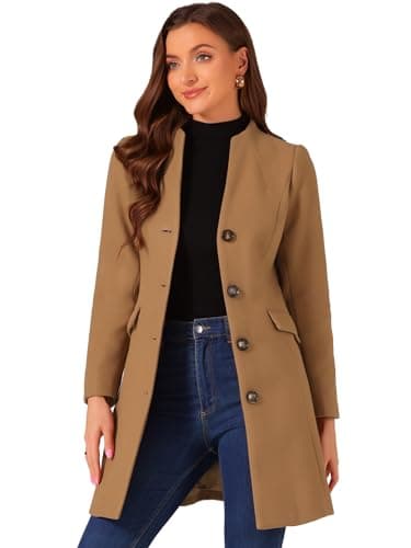 Allegra K Women's Elegant V-Neck Winter Overcoat
