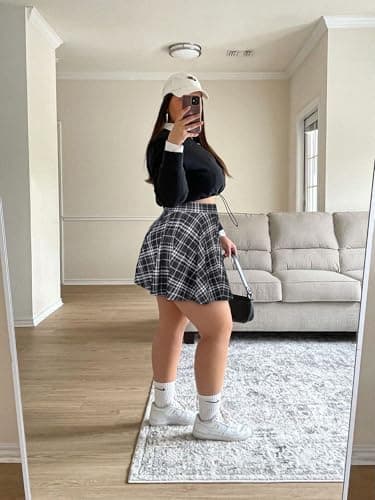 JOELLYUS Plus Size High Waisted Casual Pleated Mini Skirt