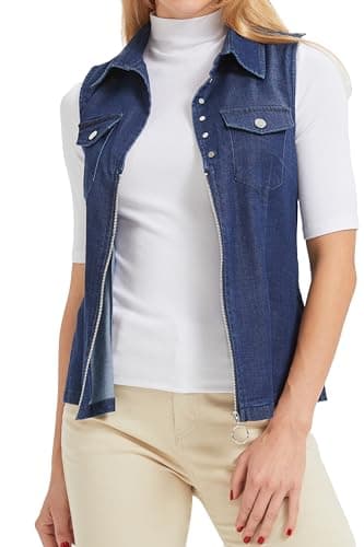 LIYEZ Women's Sleeveless Denim Vest with Pockets and Zipper — Color 9 Navy