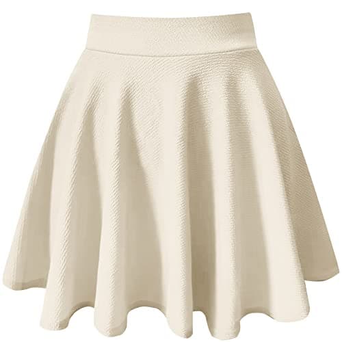 PUKAVT Women's A-Line Mini Flared Stretchy Skater Party Skirt — Beige