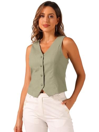 Allegra Linen Vest for Women's Summer Fashion V-Neck Crop Top — Army Green