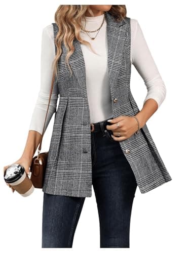 GORGLITTER Women's Plaid Sleeveless Long Vest Cardigan Blazer — Multicolor a