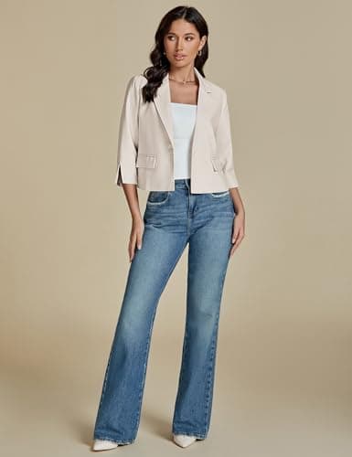 Luvamia Women's Lightweight Cropped Linen Blazer Jackets