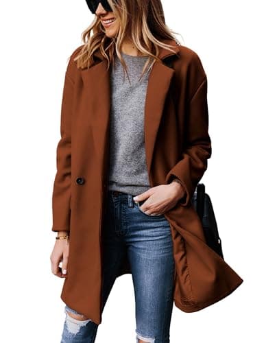 Hooever Women's Notched Lapel Wool Coat Pea Blazer Jacket — Caramel