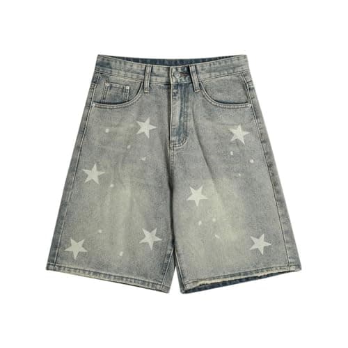 IDEWO Y2K Star Baggy Jorts Wide Leg Unisex Jeans Shorts Grunge Pants