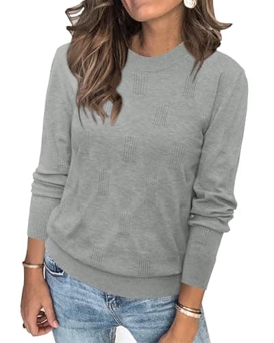 Womens Arach&Cloz Knit Sweater Long Sleeve Casual Spring Outfit Fashion — A-light Grey