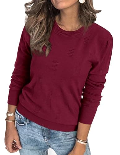 Womens Arach&Cloz Knit Sweater Long Sleeve Casual Spring Outfit Fashion — A-dark Red