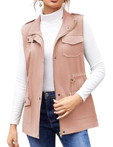 Beyove Women's Lightweight Sleeveless Military Anorak Cargo Vest — A- No Hood-light Pink