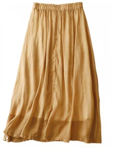 Linen Women's Summer Flare A Line Embroidery Skirt — Beige
