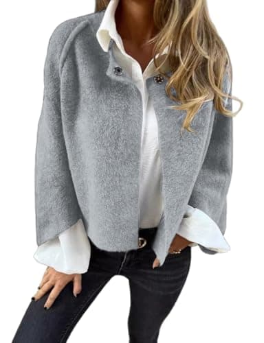 IDEALSANXUN Women's Cropped Wool Batwing Pea Coat Jacket — Grey