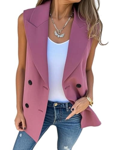 IDEALSANXUN Women's Long Double Breasted Sleeveless Blazer Jacket