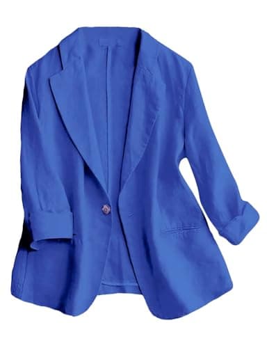 IDEALSANXUN Linen Women's 3/4 Sleeve Lightweight Blazer — Royal Blue