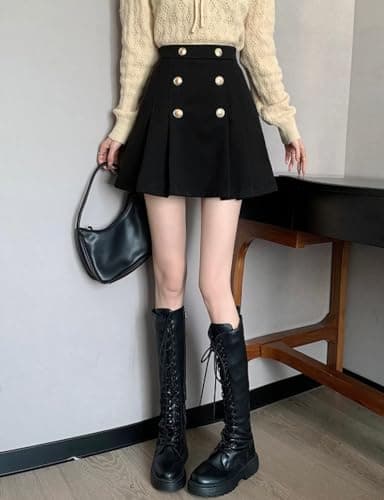 High Waisted Wool Mini Skirt for Women A Line Pleated Cute Skirt