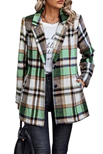 PrettyGarden Women's Plaid Winter Jacket With Pockets — Short Style Green