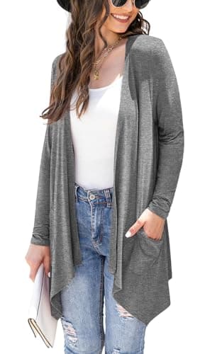 Veryoung Women's Lightweight Floral Long Sleeve Cardigan with Pockets — A02-dark_grey