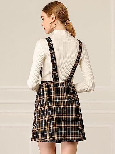 Women's Plaid Overall Dress with Adjustable Straps