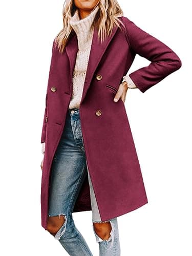 Yousify Women's Double Breasted Winter Pea Coat — 10-burgundy