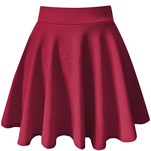 PUKAVT Women's A-Line Mini Flared Stretchy Skater Party Skirt — Burgundy