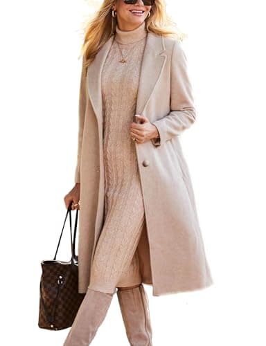 IDEALSANXUN Women's Long Wool Trench Coat Fall Winter Dressy Peacoat