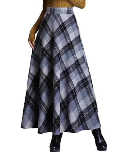 SUNYUESTAR Women's Warm Elastic Waist Wool A-Line Pleated Winter Skirt — Grey