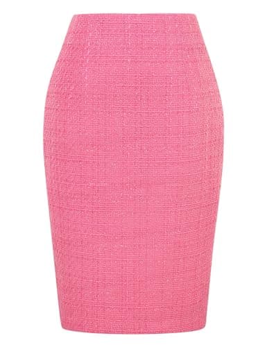 2024 Fall/Winter Plaid Midi Skirt for Women — Tweed Pink