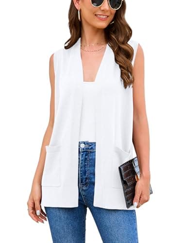 Veryoung Women's 2025 Sleeveless Knit Cardigan Vests with Cozy Pockets (S-3XL) — A02-white-sleeveless