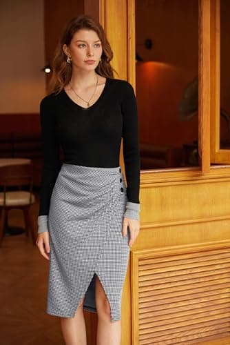 GRACE KARIN High Waisted Ruched Midi Skirt for Women