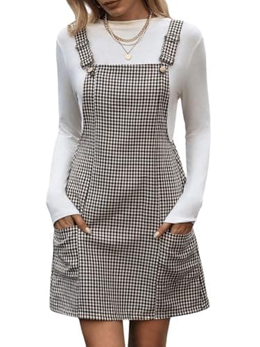 Milumia Women's Adjustable Straps Houndstooth Overalls Short Dress with Pocket